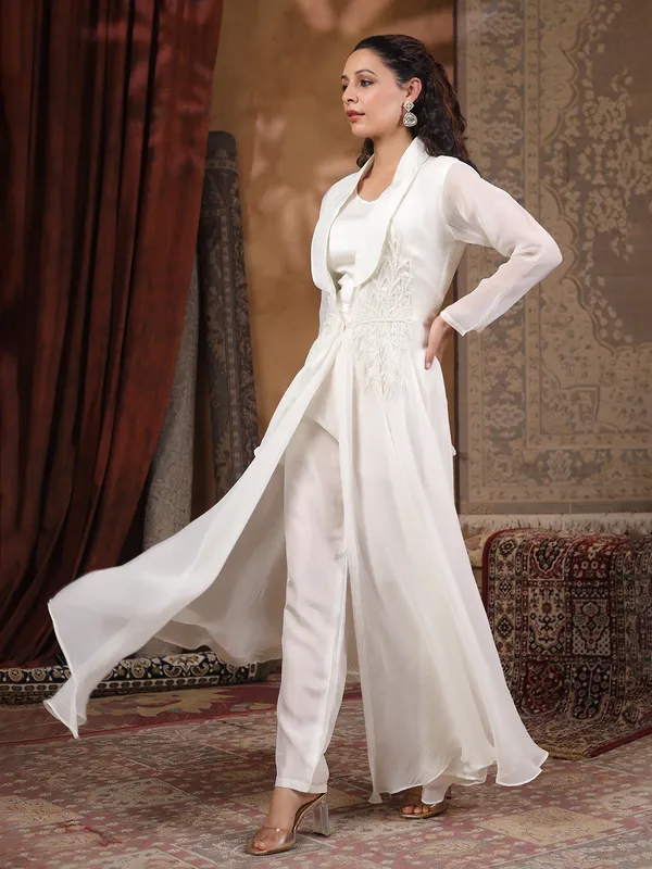 Cream georgette designer kurti set