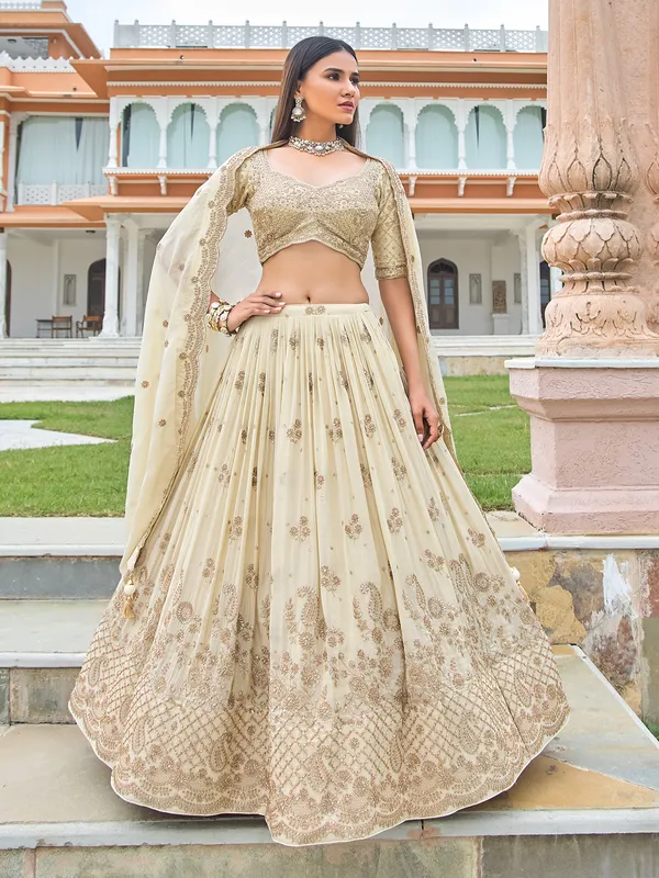 Cream georgette elegant reception lehenga choli