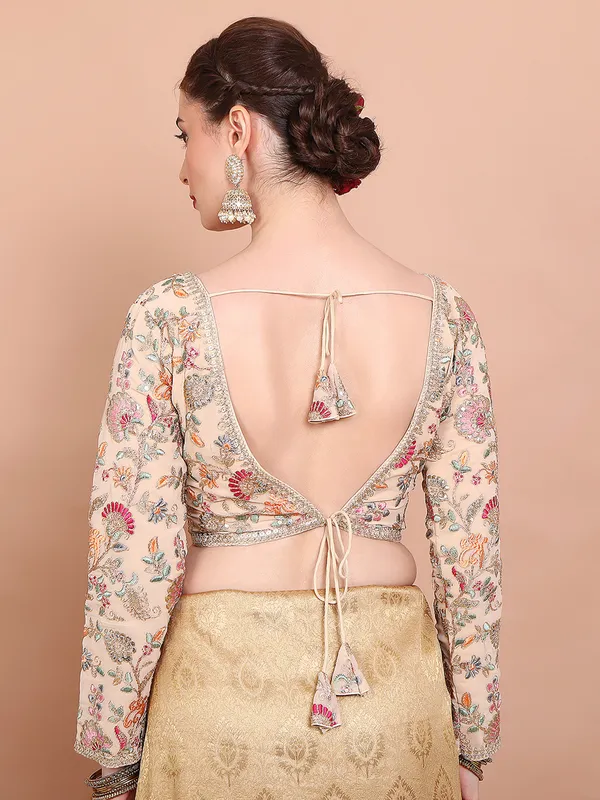 Cream georgette embroidered ready made blouse