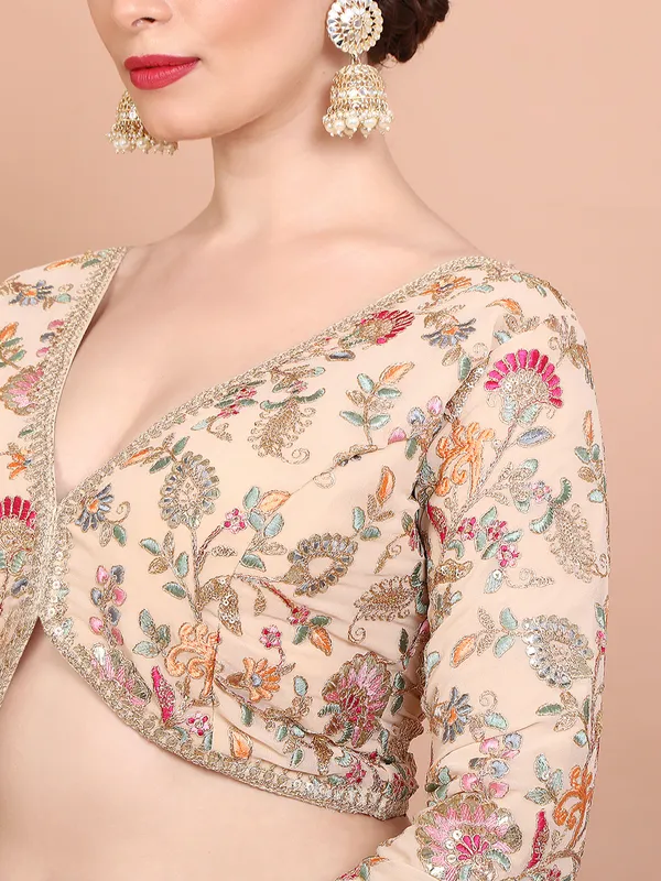 Cream georgette embroidered ready made blouse