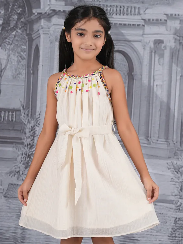 Cream georgette frock for girls