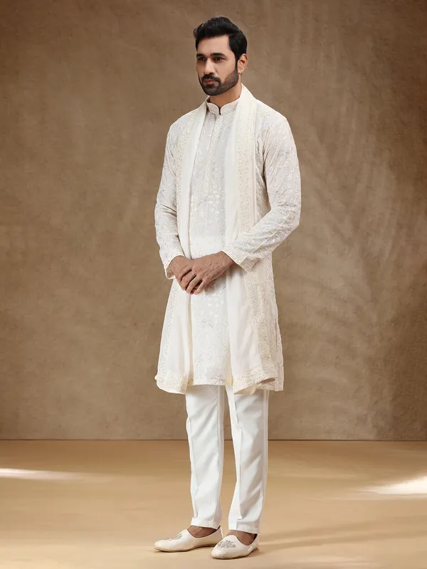 Cream georgette kurta suit for festival