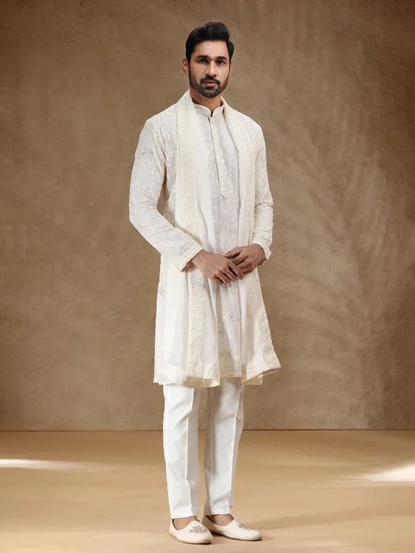 Cream georgette kurta suit for festival