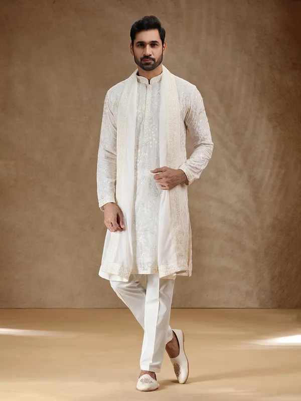 Cream georgette kurta suit for festival