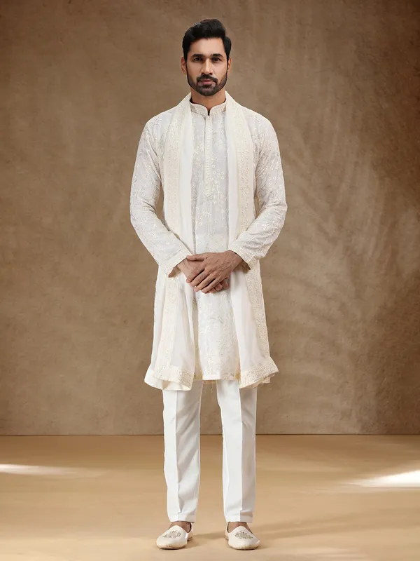 Cream georgette kurta suit for festival