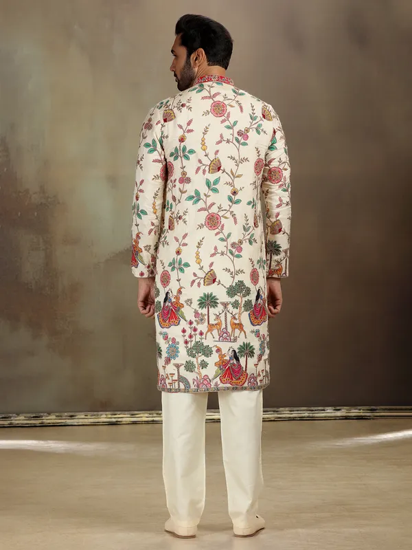 Cream georgette kurta suit with festive print