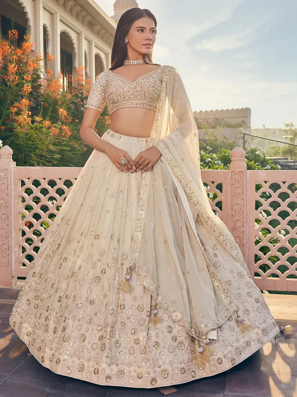 Cream georgette lehenga choli with dupatta for women