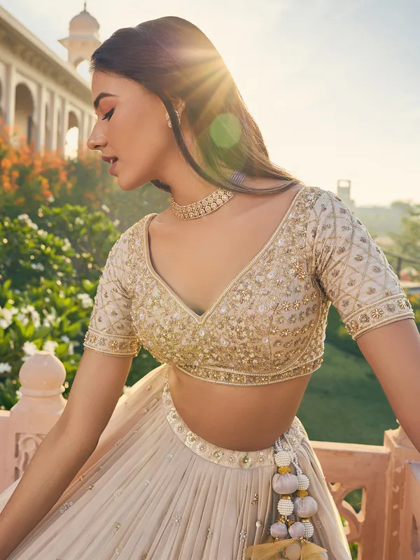 Cream georgette lehenga choli with dupatta for women