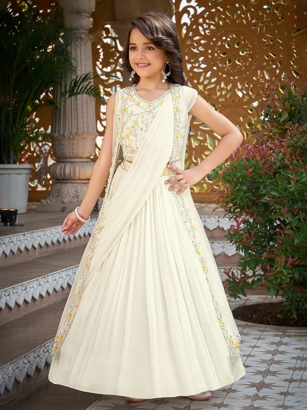Cream georgette lehenga choli with sequins work
