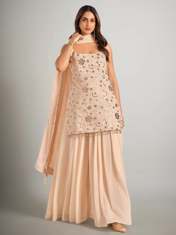 Cream georgette pakistani palazzo suit