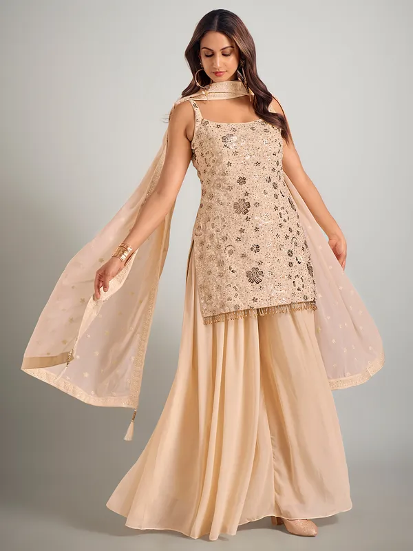 Cream georgette pakistani palazzo suit