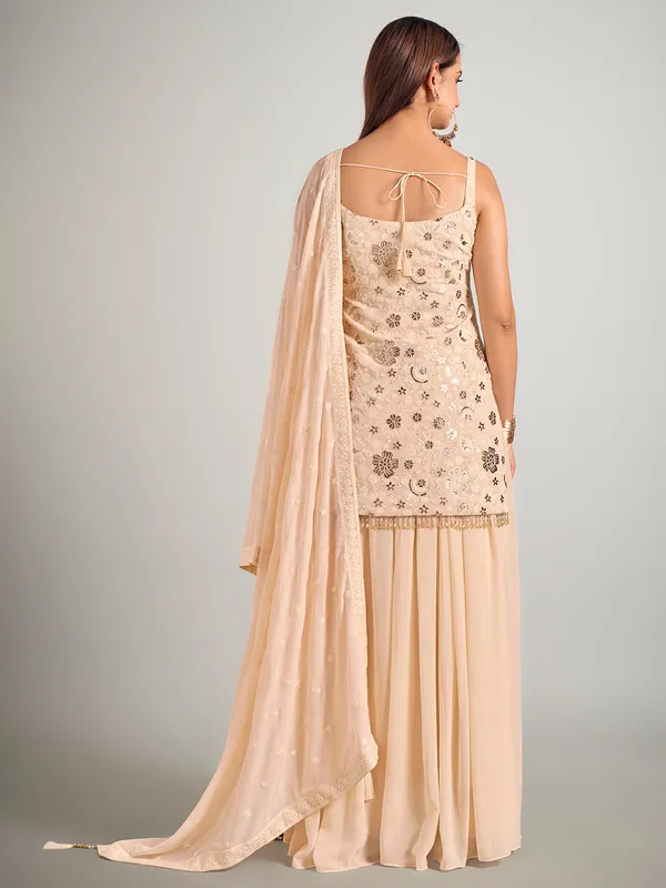 Cream georgette pakistani palazzo suit