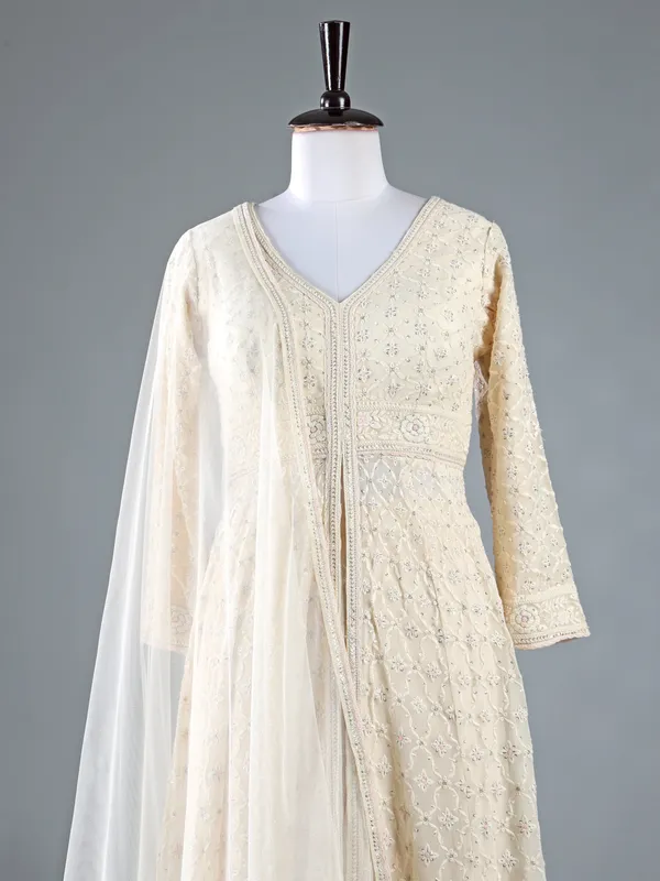 Cream georgette palazzo suit for women