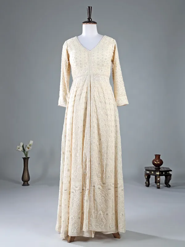 Cream georgette palazzo suit for women