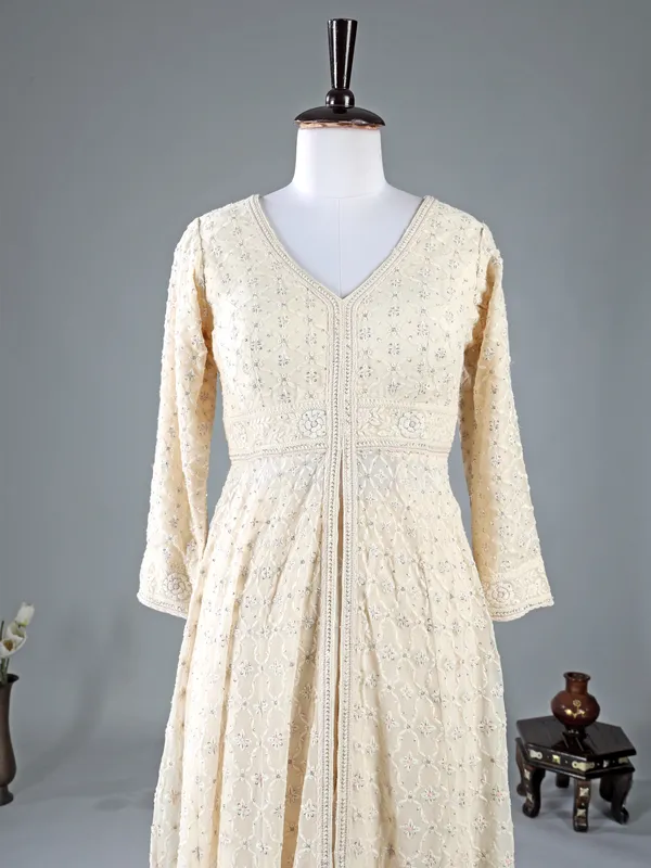Cream georgette palazzo suit for women