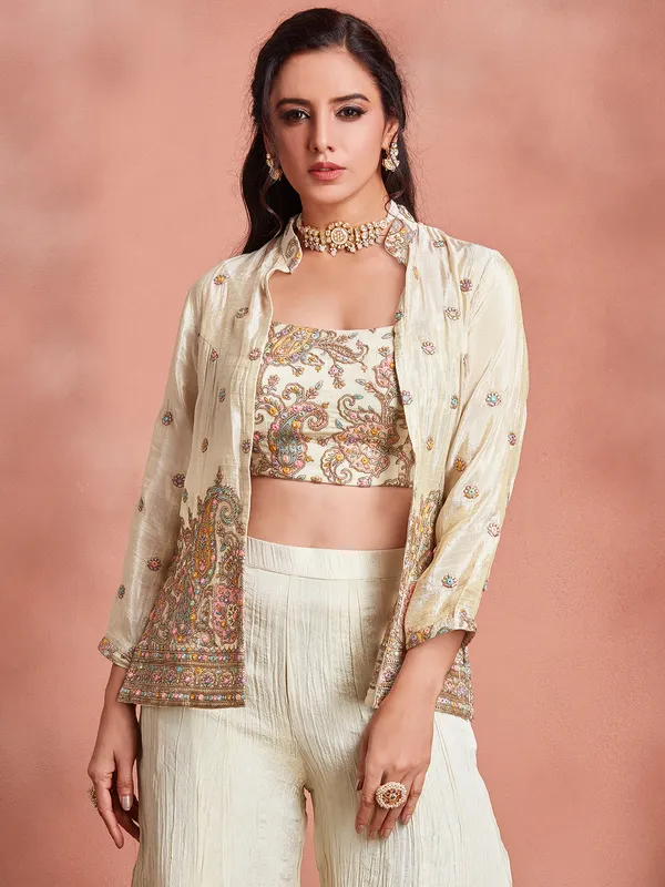 Cream georgette palazzo suit with jacket style