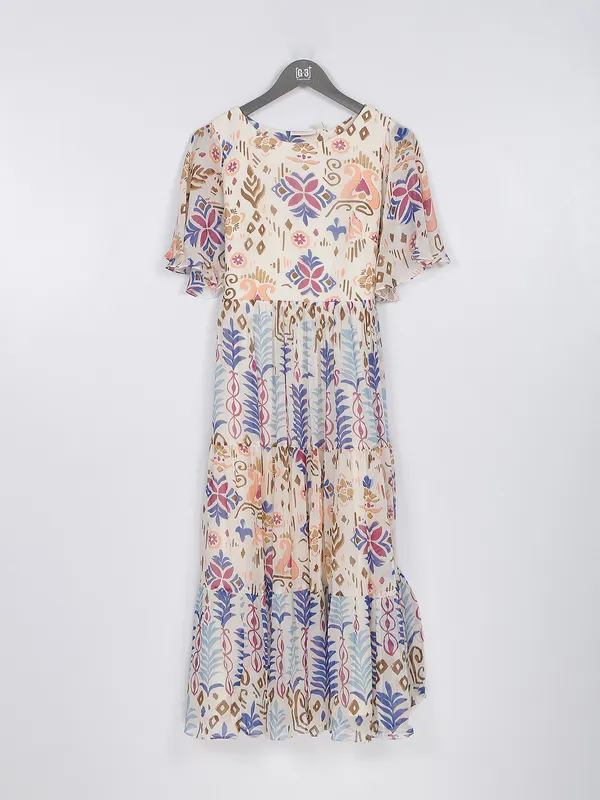 Cream georgette printed long kurti