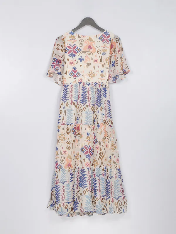 Cream georgette printed long kurti