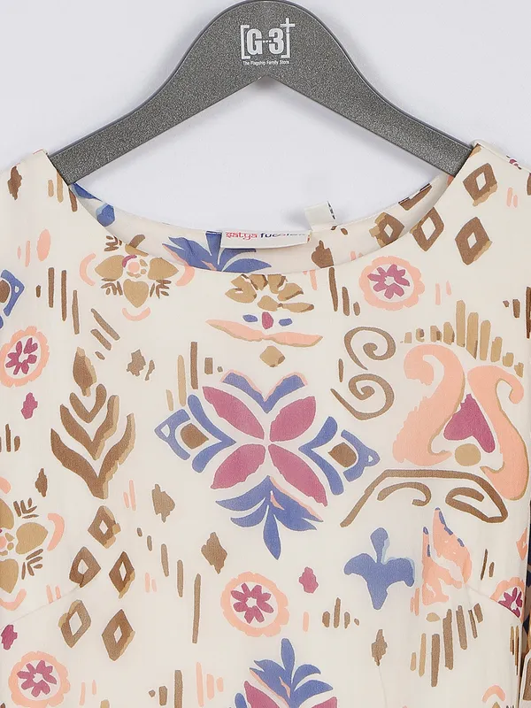 Cream georgette printed long kurti
