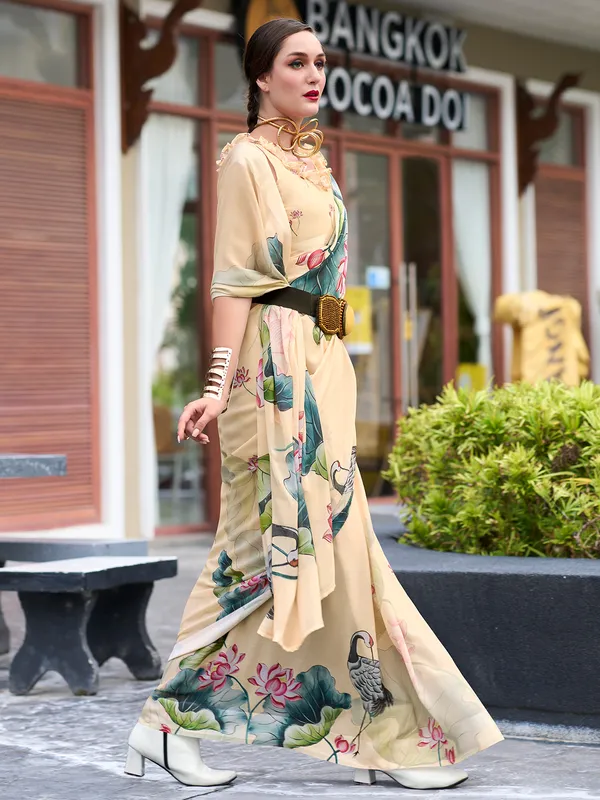 Cream georgette saree in printed