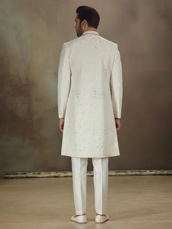 Cream georgette sherwani for wedding wear