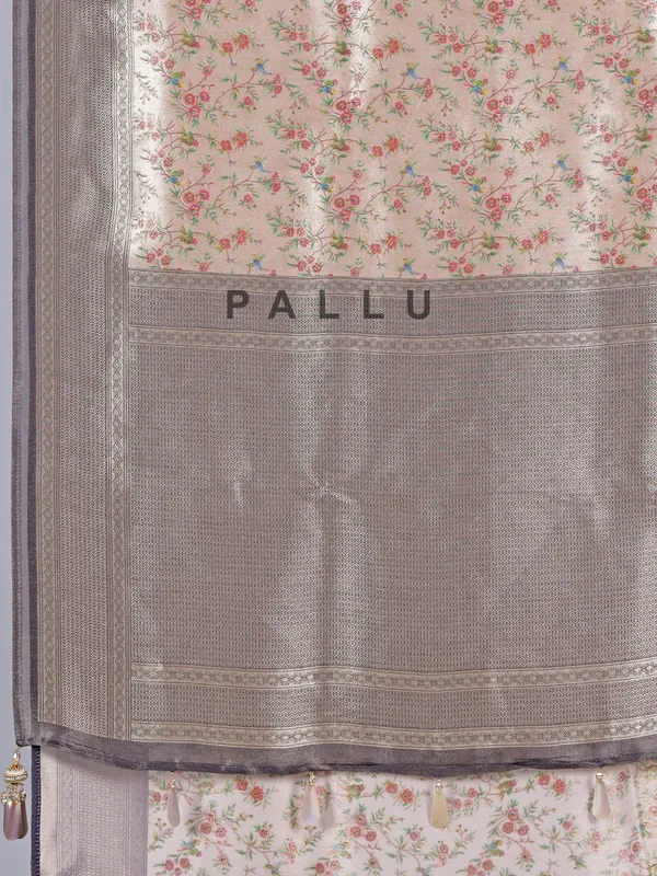 Cream georgette silk saree with contrast floral design