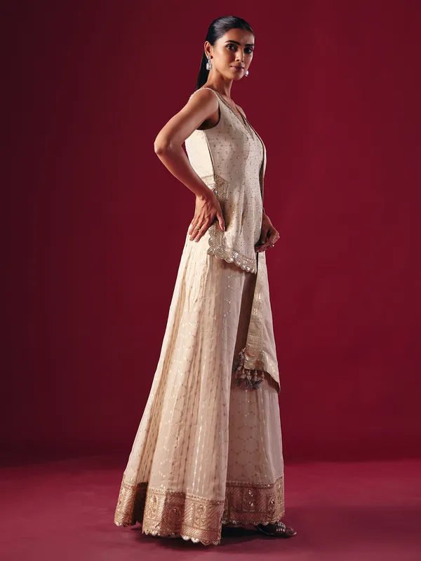 Cream georgette tissue palazzo suit with dupatta