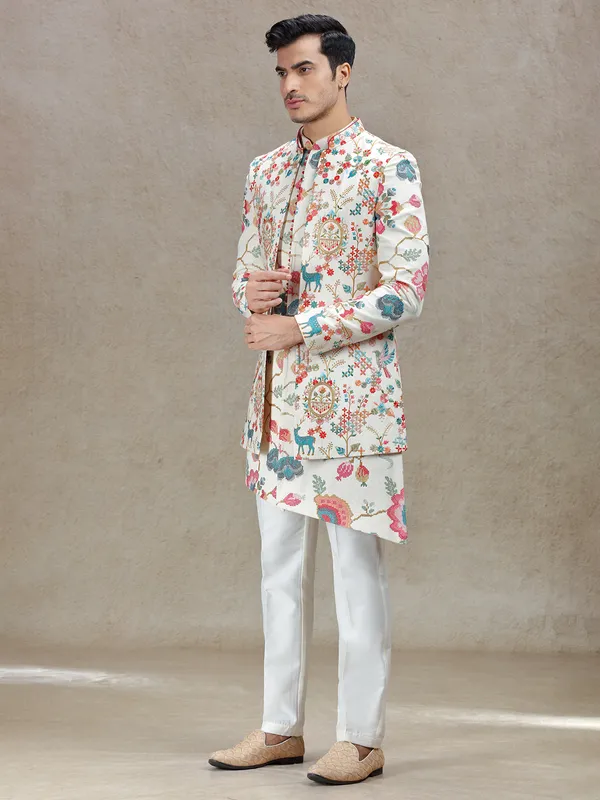 Cream indowestern for stylish wedding look