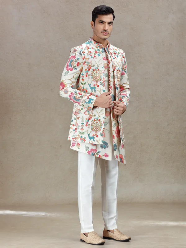 Cream indowestern for stylish wedding look