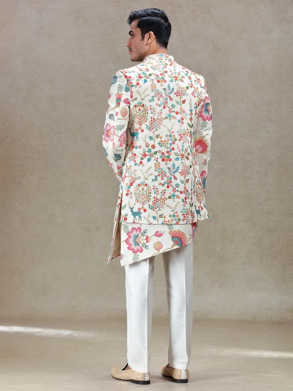 Cream indowestern for stylish wedding look