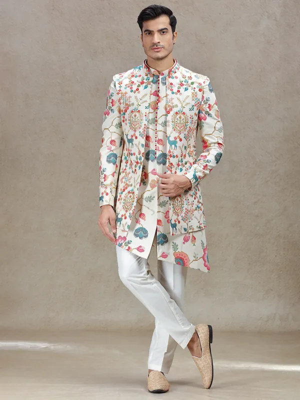 Cream indowestern for stylish wedding look