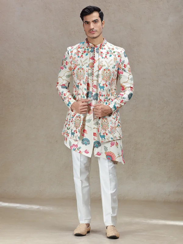 Cream indowestern for stylish wedding look