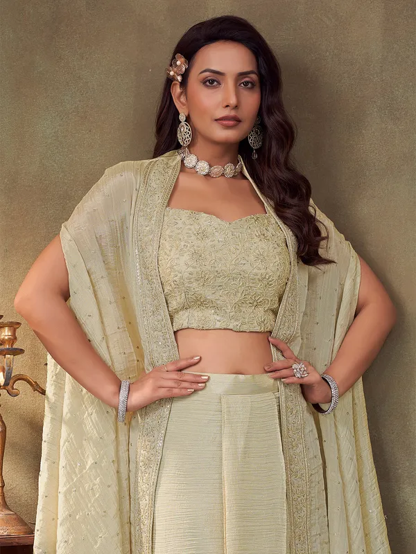 Cream indowestern jacket style silk suit