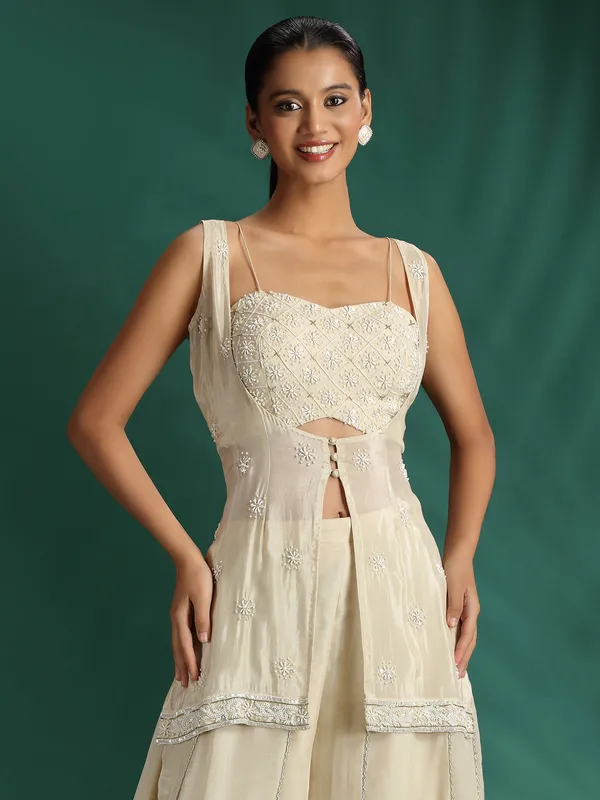 Cream jacket style palazzo suit for women