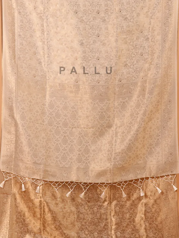 Cream kanjivaram silk zari weaving saree for festive