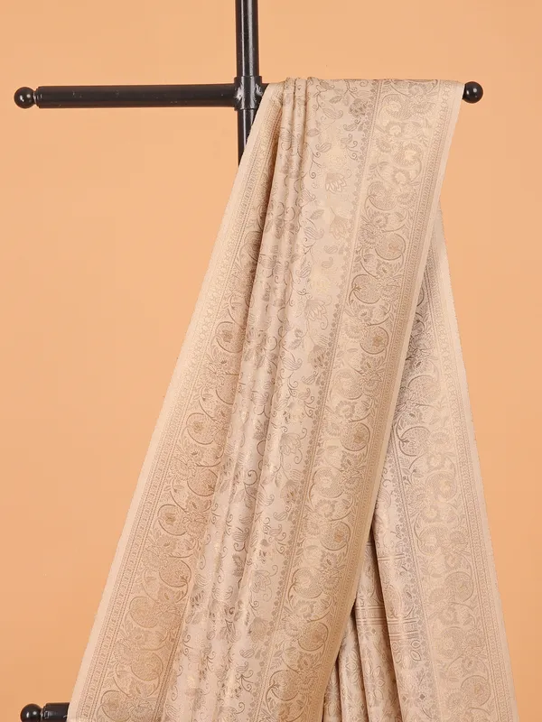 Cream kanjivaram silk zari weaving saree for festive