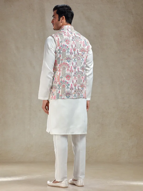 Cream georgette kurta jacket set for reception