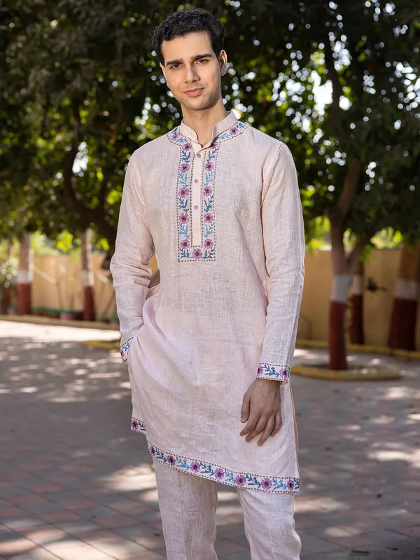 Cream kurta suit in pure cotton