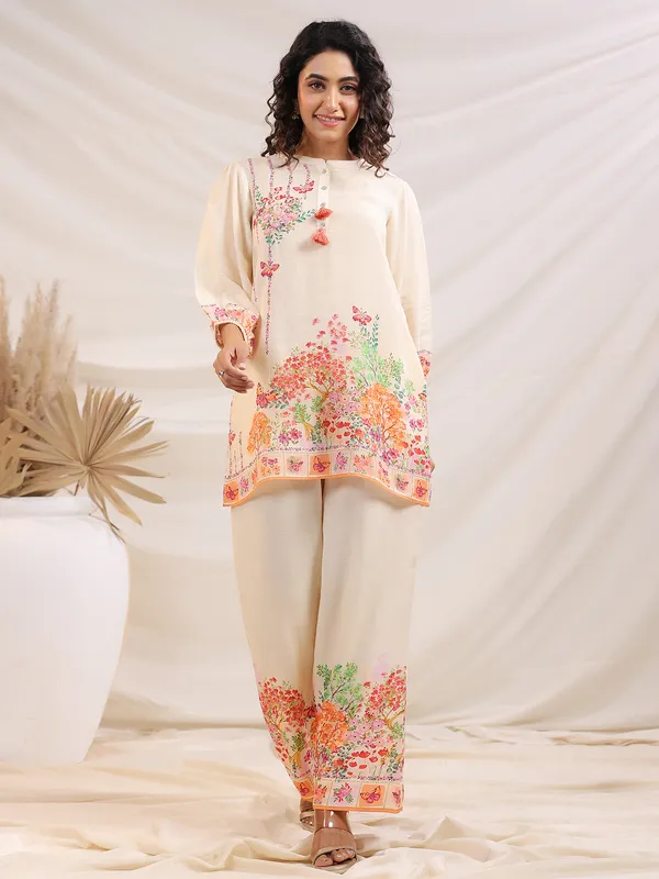 Cream linen printed co-ord set