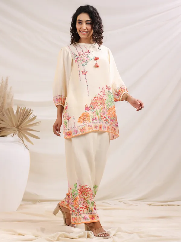 Cream linen printed co-ord set