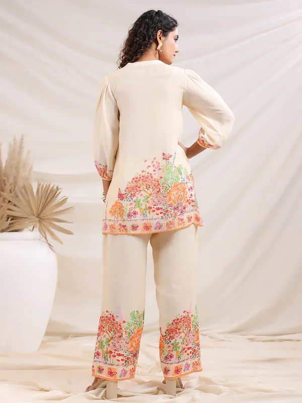 Cream linen printed co-ord set