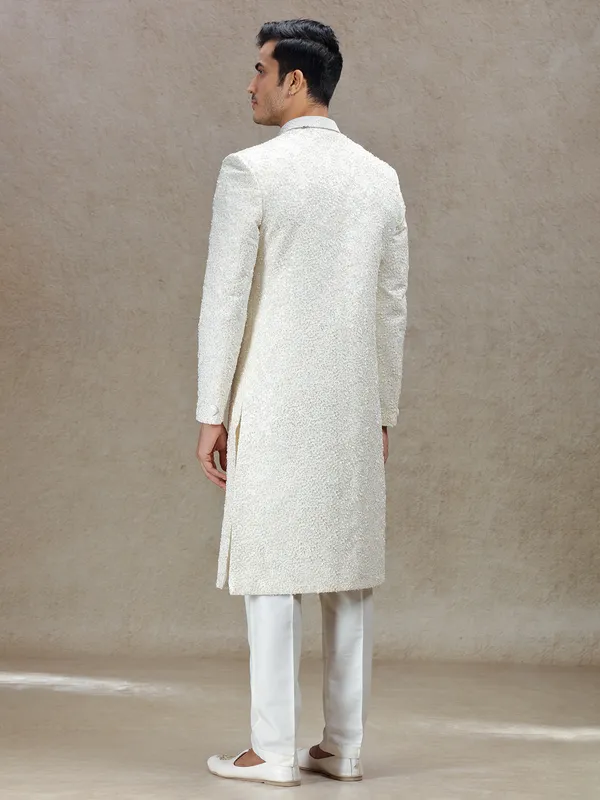 Cream lux traditional wedding sherwani attire
