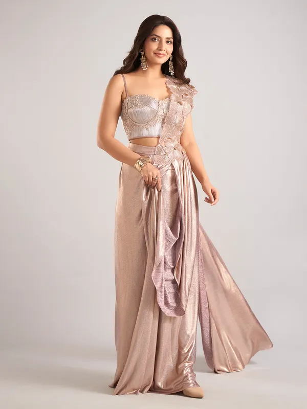 Cream lycra ready to wear saree for party wear