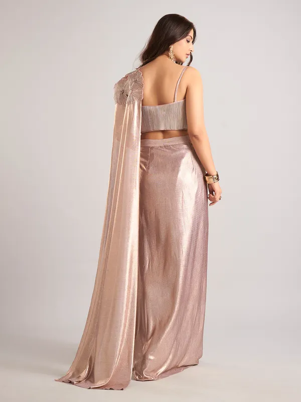 Cream lycra ready to wear saree for party wear