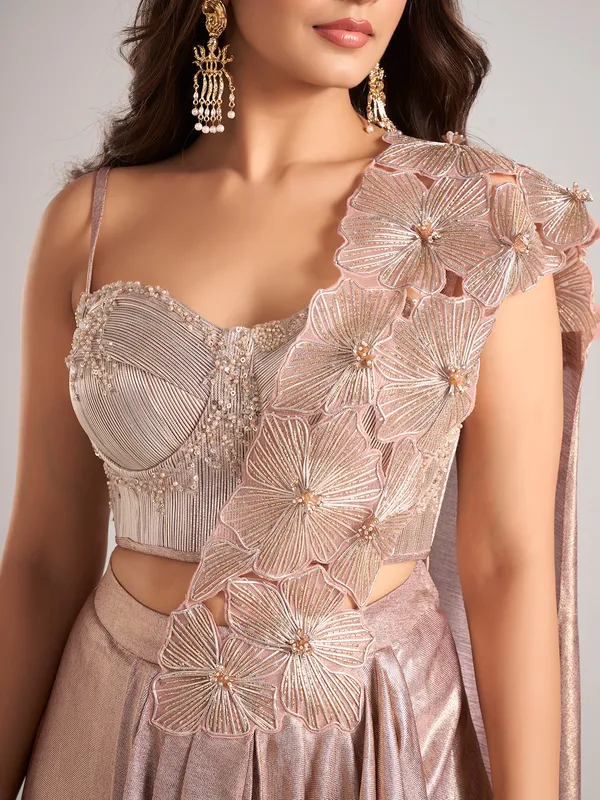 Cream lycra ready to wear saree for party wear