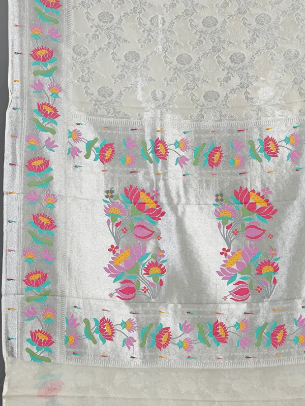 Cream modal silk saree with zari weaving