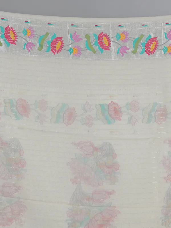 Cream modal silk saree with zari weaving