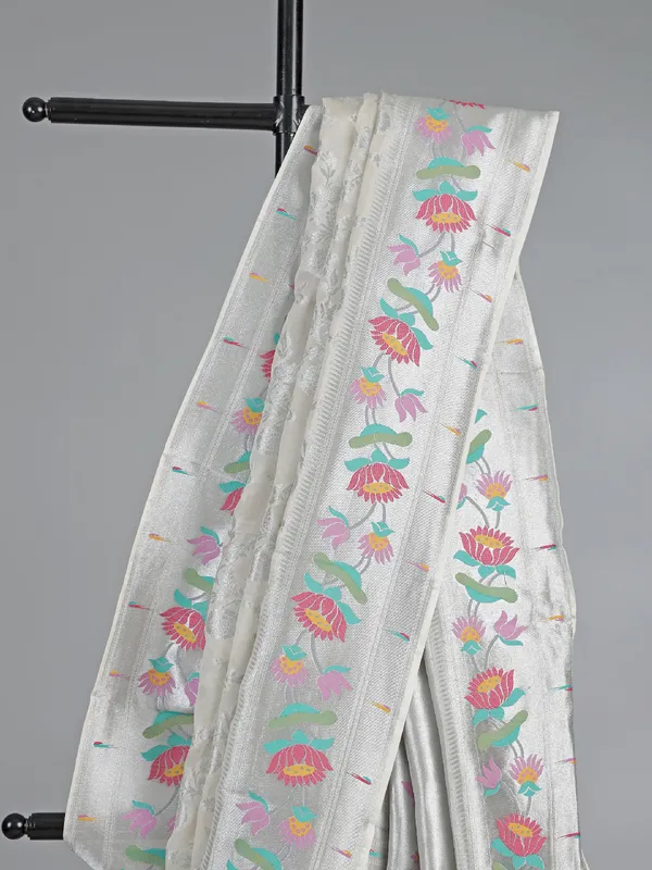 Cream modal silk saree with zari weaving