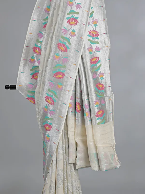 Cream modal silk saree with zari weaving