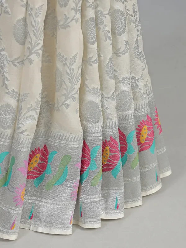Cream modal silk saree with zari weaving